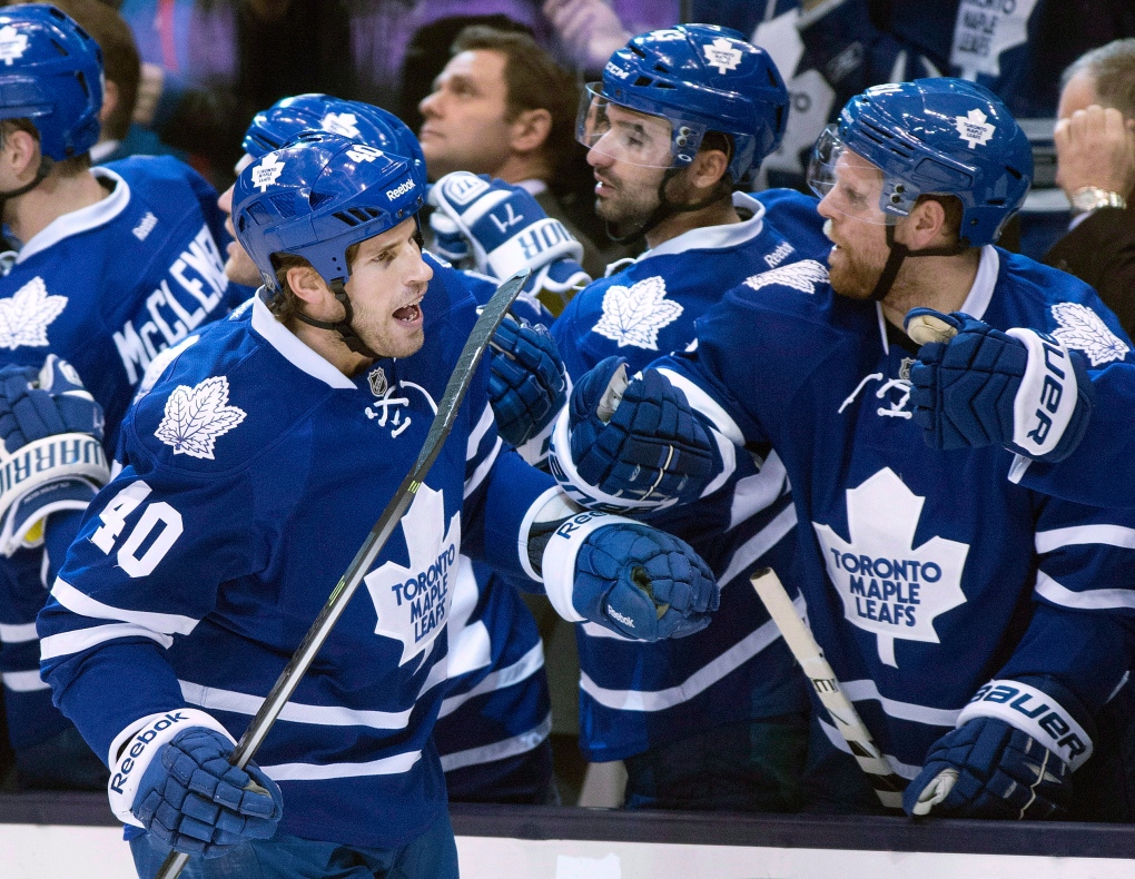 Bodie congratulated by Kadri and Kessel