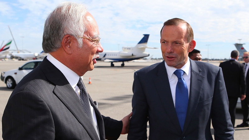 Tony Abbott and Najib Razak in Perth, Australia