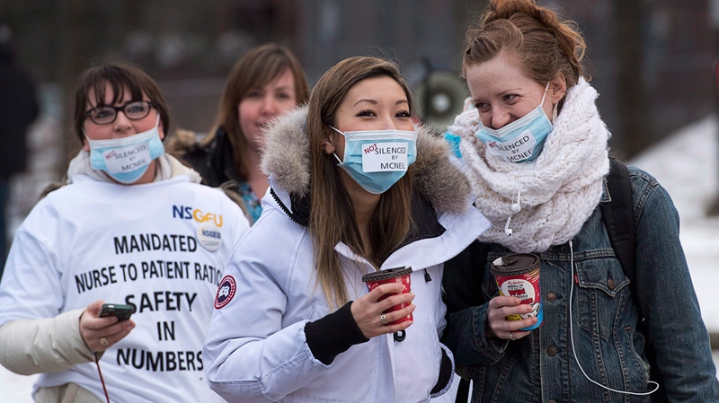 Striking nurses outside the Halifax Infirmary