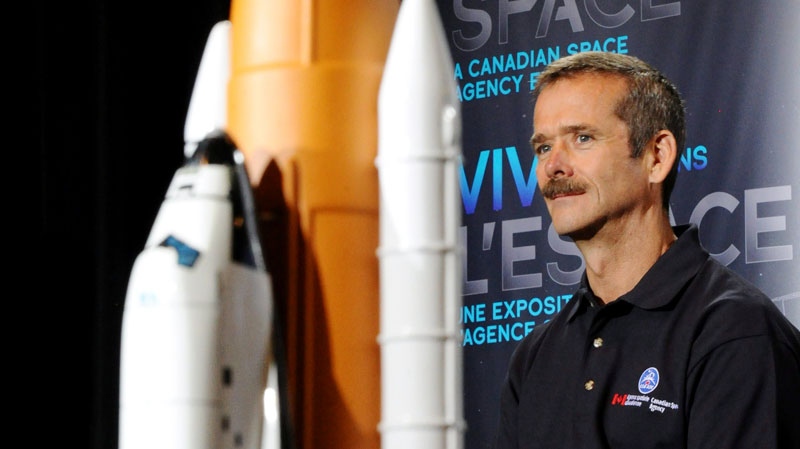 Canadian astronaut Chris Hadfield speaks at the Canadian Aviation and Space Museum in Ottawa on May 12, 2011. (Sean Kilpatrick / THE CANADIAN PRESS)