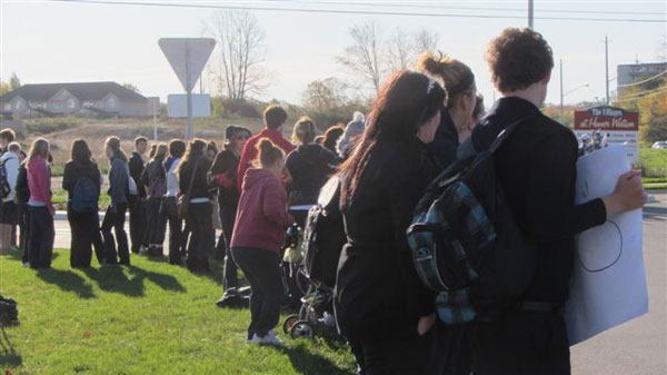 Hundreds of St. Mary's High School students staged a protest at a controversial Kitchener roundabout on October 17, 2011.