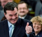 Finance Minister Jim Flaherty gives a thumbs up as he delivers his budget speech in the House of Commons in Ottawa, Feb 26, 2008. (Fred Chartrand / THE CANADIAN PRESS)