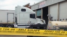 A man was crushed to death when a truck's transmission fell on him at an Etobicoke truck repair shop on Martin Grove Road, Saturday, Oct. 22, 2011.