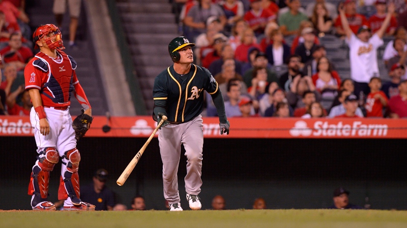 Oakland Athletics' John Jaso hits a two-run homer