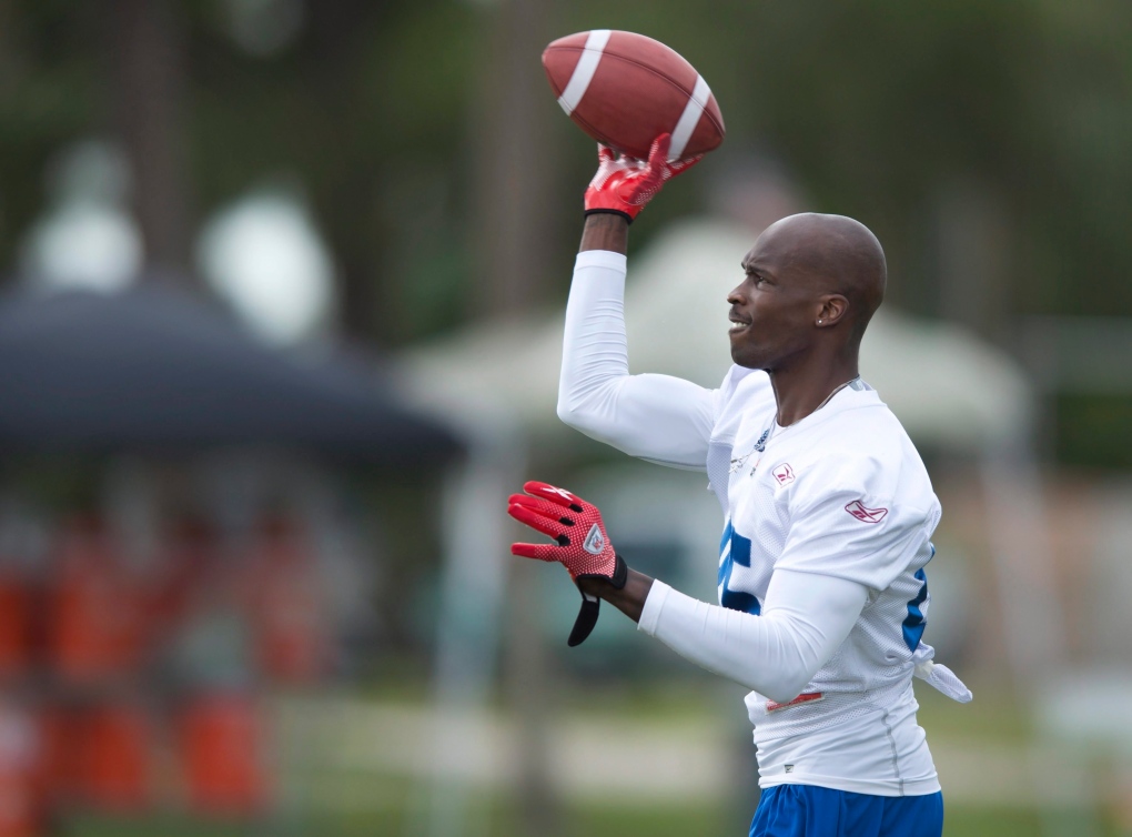 Chad Johnson works out with the Montreal Alouettes