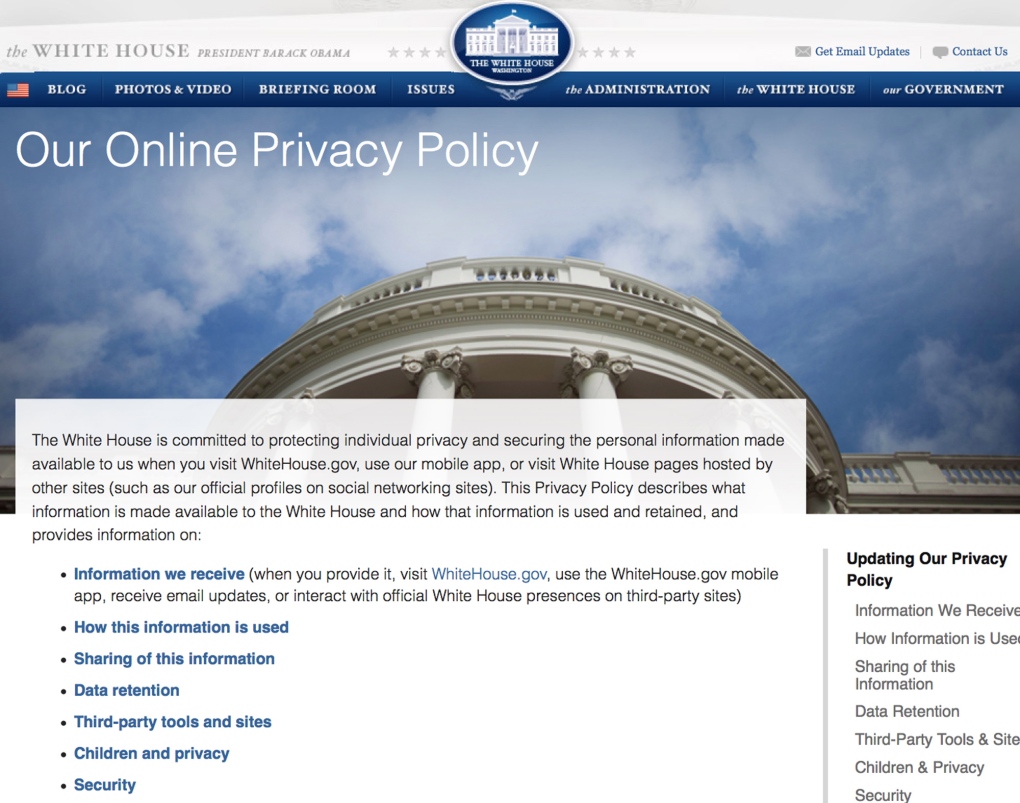 White House updates online privacy policy