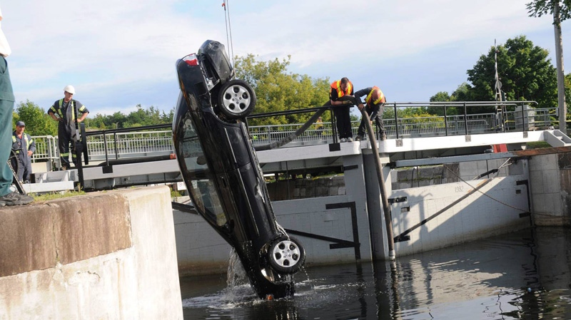 A car found at the bottom of an eastern Ontario canal with the bodies of three sisters and their father's first wife suspended in the water inside seemed to trace a very deliberate path, a murder trial heard Friday, Oct. 21, 2011. (Shafia Trial Evidence Photo / THE CANADIAN PRESS)