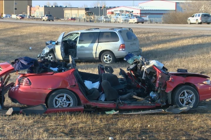 The driver of the car died in a collision Monday evening on Highway 12 just south of Martensville.