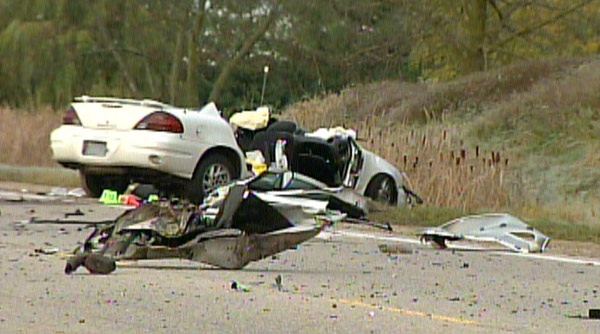 One person was killed when a car collided with a transport truck near Ariss, Ont. on Friday, Oct. 28, 2011.