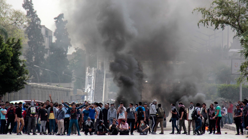 Protesters outside Cairo University