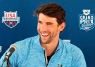 Michael Phelps speaks to the media after practice, Wednesday, April 23, 2014, in Mesa, Ariz. (AP / Matt York)