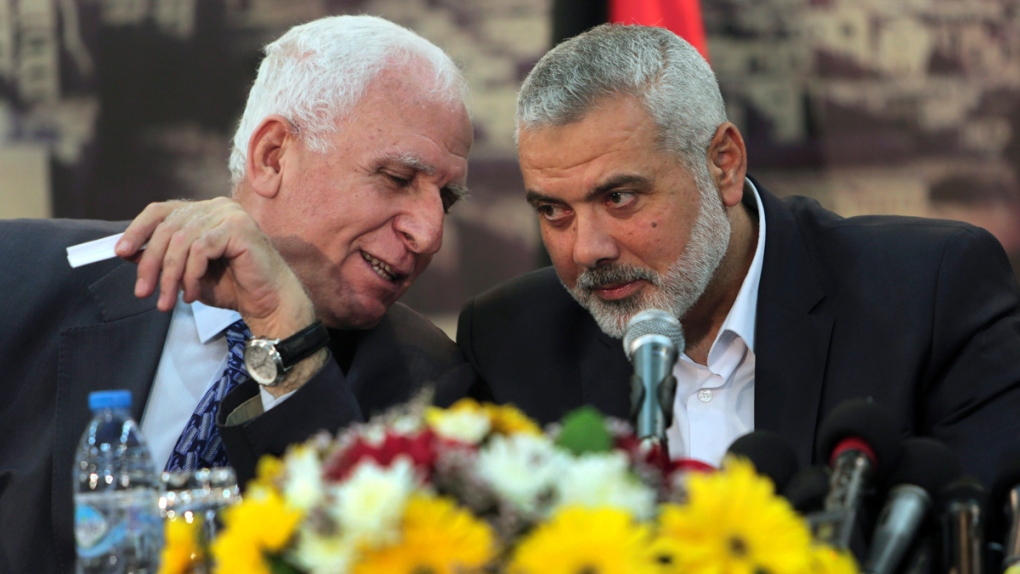 Azzam al-Ahmad and Ismail Haniyeh in Gaza