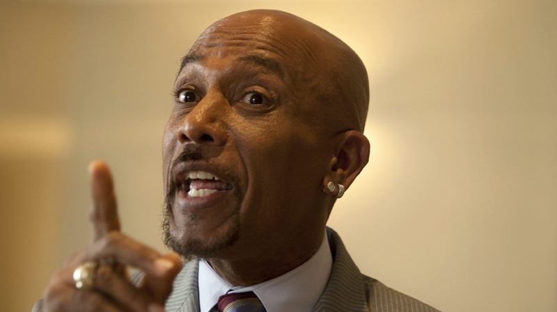 Emmy Award-winning television personality Montel Williams speaks during an interview with the Associated Press in Jerusalem, Sunday, Oct. 30, 2011. (AP Photo/Sebastian Scheiner)