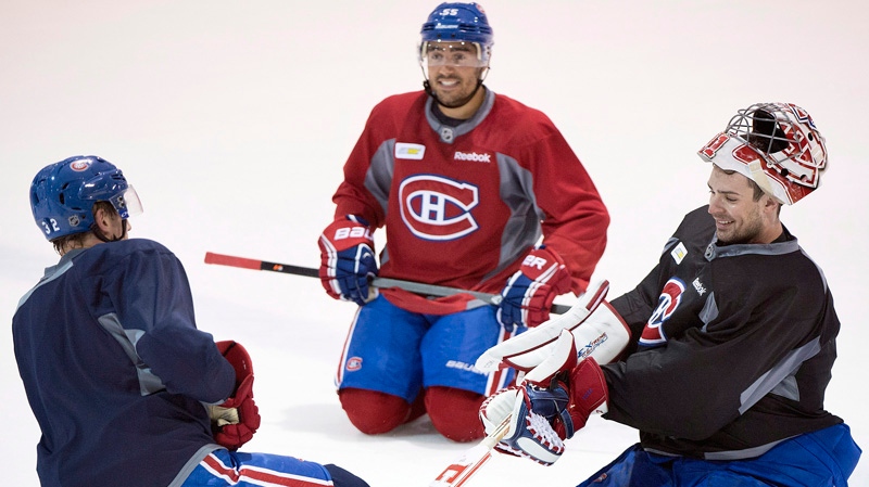 Montreal Canadiens' goaltender jokes around with T