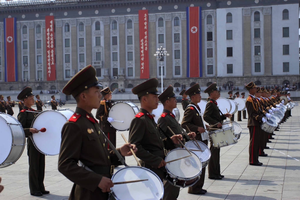 A North Korean military marching band