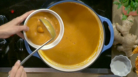 Roasted sweet-potato soup with orange and ginger.