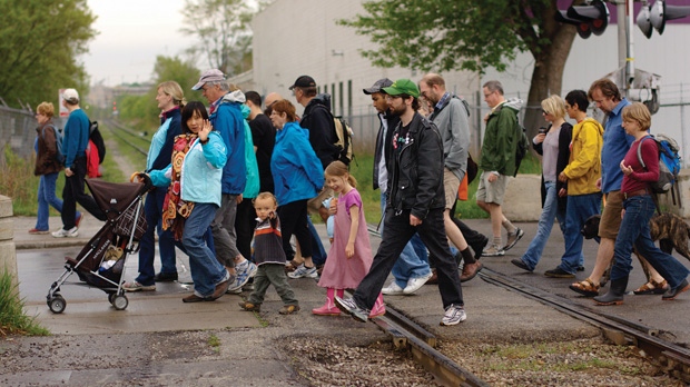 People take part in a Jane's Walk in Toronto in 2014. Due to COVID-19 the walk is going digital. (Source: Vic Gedris)