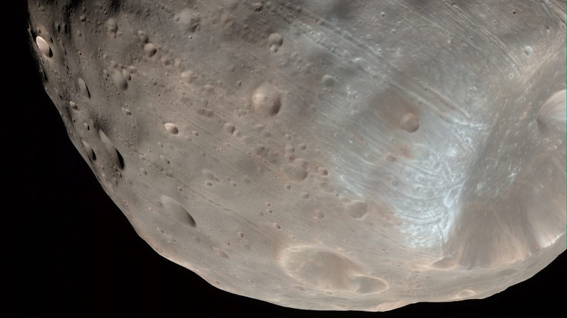 The Martian moon Phobos is seen in an image released by NASA Wednesday April 9, 2008.  (AP Photo/HO/NASA)