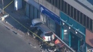 Police are investigating after a vehicle crashed into a commercial building on Bloor Street on Monday morning.