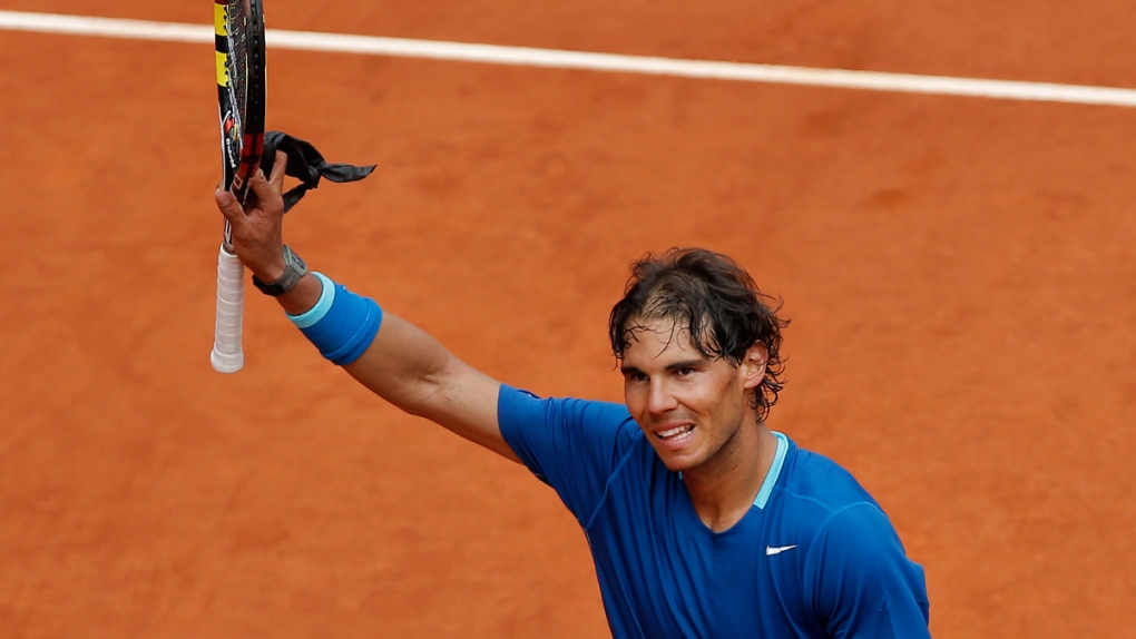 Rafael Nadal celebrates at the Madrid Open