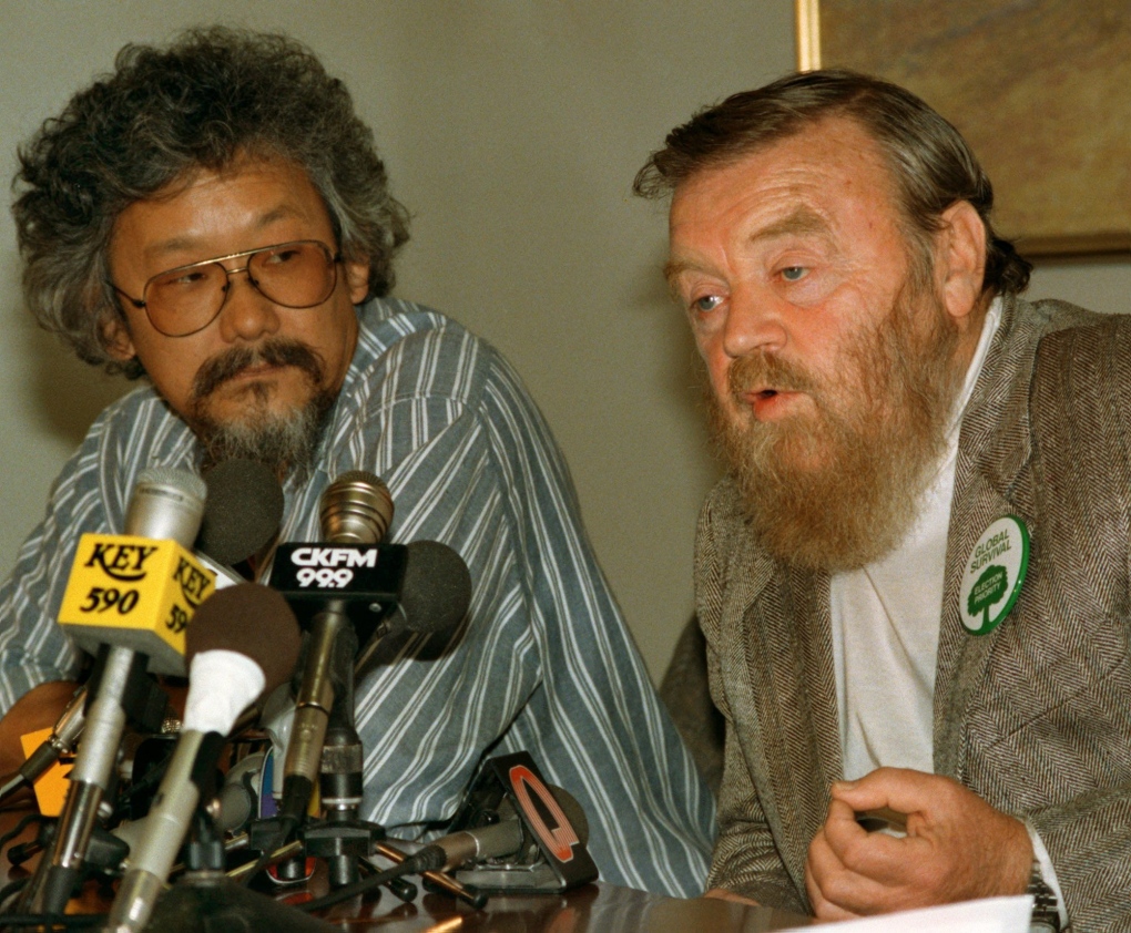 Farley Mowat speaks at a news conference