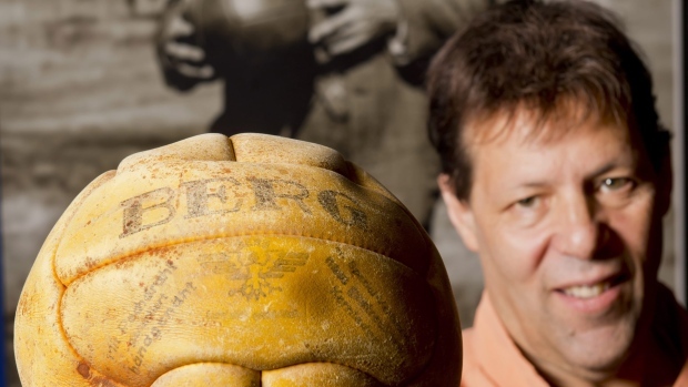 Keith Zimmerman of Overland Park, Kan., is trying to sell the "basket-ball" used in the gold-medal game at the 1936 Berling Olympic Games, the first Olympics to feature Hames Naismith's game. (David Eulitt/The Kansas City Star/The Associated Press)