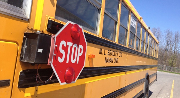 This M.L. Bradley school bus is equipped with two cameras to catch drivers who fail when stop when its lights are flashing. (Photo: Tyler Fleming/CTV Ottawa)