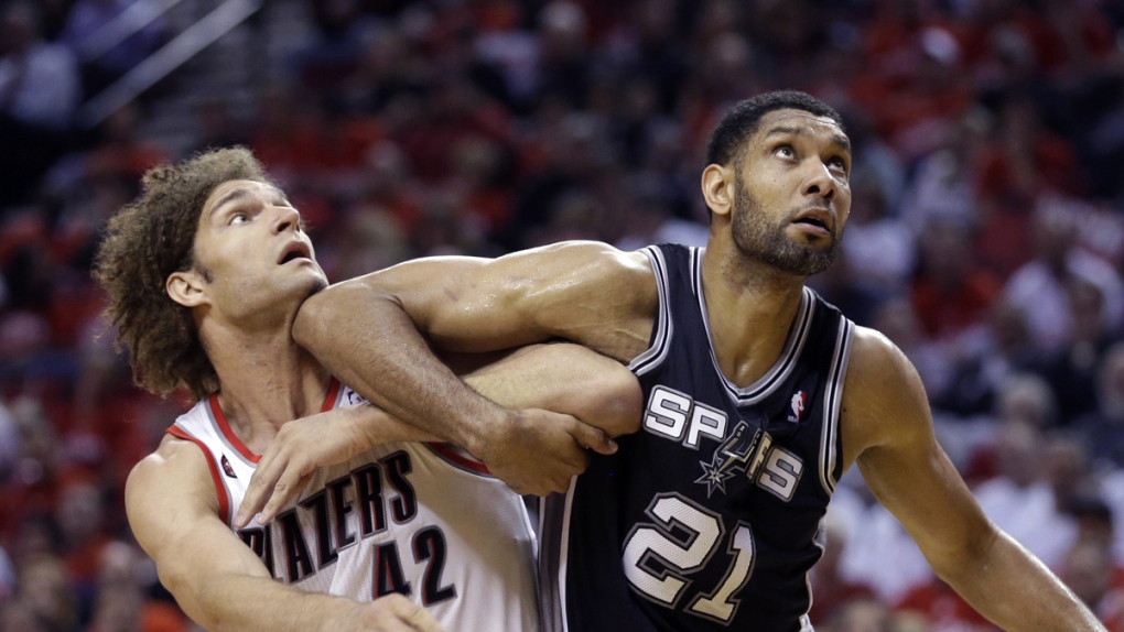 Robin Lopez and Tim Duncan NBA Spurs Blazers