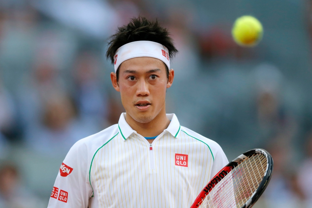 Kei Nishikori from Japan plays in the Madrid Open