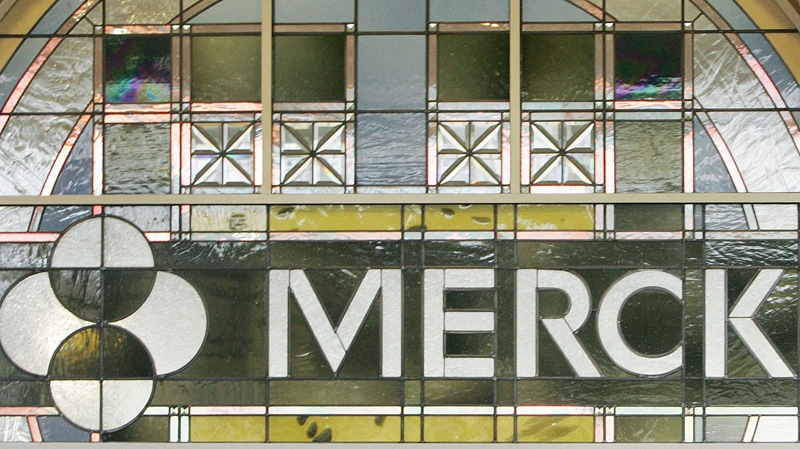 In this file photo made April 15, 2009, the Merck logo is seen in the lobby of Merck & Company, Inc.'s world headquarters in Whitehouse Station, N.J. (AP Photo/Mel Evans, File)