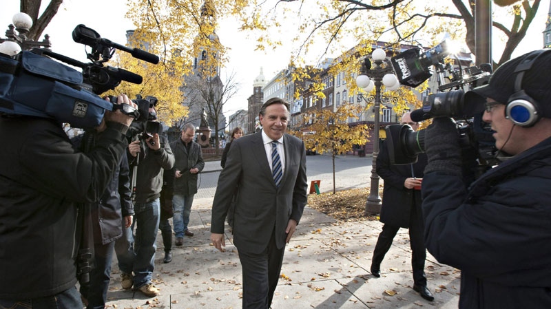 Francois Legault is seen arriving at Quebec City's City Hall on Nov. 4, 2011