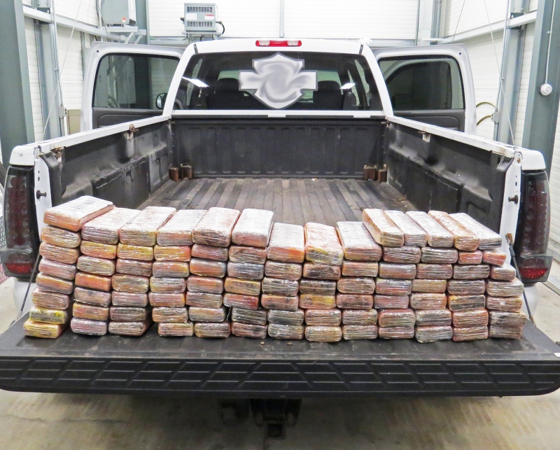 A pickup truck filled with 123 kilograms of suspected cocaine was discovered at the Blue Water Bridge. (Canadian Border Services Agency)