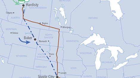 A map of the proposed Keystone XL pipeline is seen in this undated file photo.