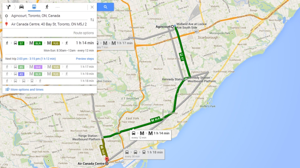 Google Maps bus route