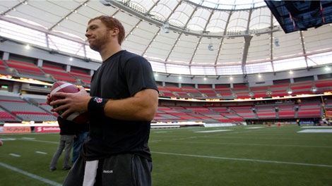B.C. Lions' quarterback Travis Lulay leaves the field after football practice in Vancouver, B.C., on Friday November 18, 2011. The B.C. Lions will play the Edmonton Eskimos in the CFL's Western Final Sunday in Vancouver. THE CANADIAN PRESS/Darryl Dyck