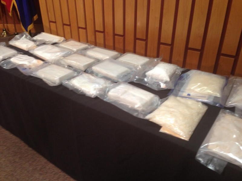 Drugs seized by OPP as part of Project Greymouth are seen at OPP West Region Headquarters in London, Ont. on Thursday, May 22, 2014. (Nick Paparella / CTV London)