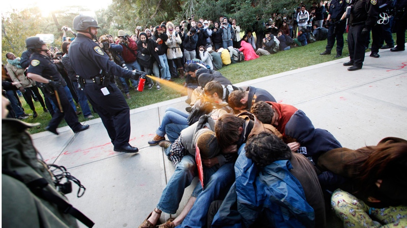 2 officers on leave after California pepper spray video