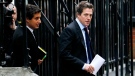 British actor Hugh Grant arrives to give evidence at the the Leveson inquiry in London, Monday, Nov. 21, 2011. (AP / Alastair Grant)