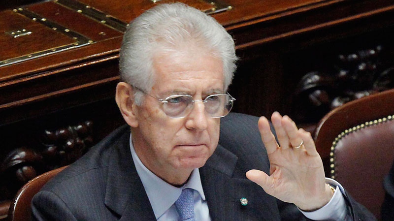 Italian Premier Mario Monti gestures in the lower chamber in Rome, Friday, Nov. 18, 2011. (AP / Mauro Scrobogna, Lapresse)