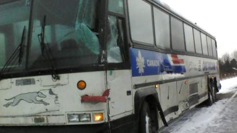 A Greyhound bus and tractor trailer collided on Highway 7 just east of Kaladar Wednesday, Nov. 23, 2011.