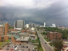 A severe thunderstorm can be seen over downtown Detroit, Mich. on May 27, 2014. (Adam Ward/ CTV Windsor)