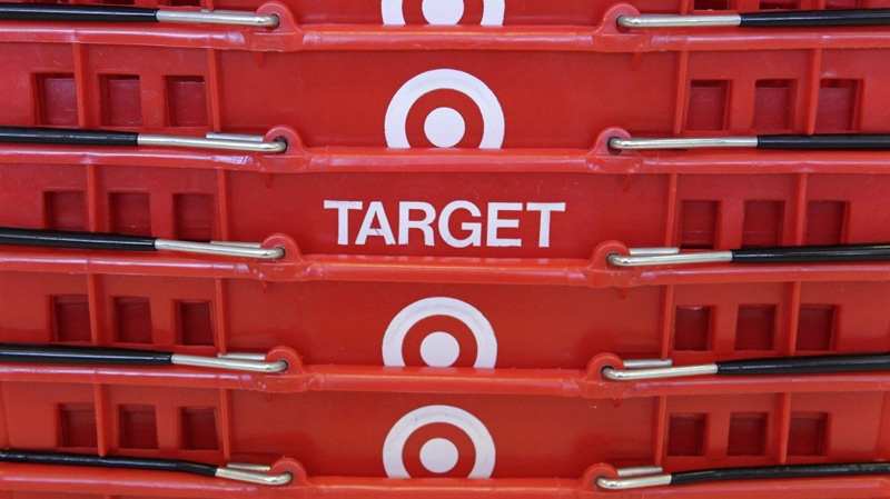 Shopping baskets are stacked at a Chicago area Target store Wednesday, May 20, 2009. (AP / Charles Rex Arbogast)