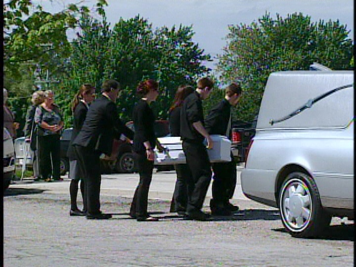 The casket of Ryker Daponte-Michaud is carried into Our Lady Help of Christians Church in Watford, Ont, on Wednesday, May 28, 2014. (Chuck Dickson / CTV London)