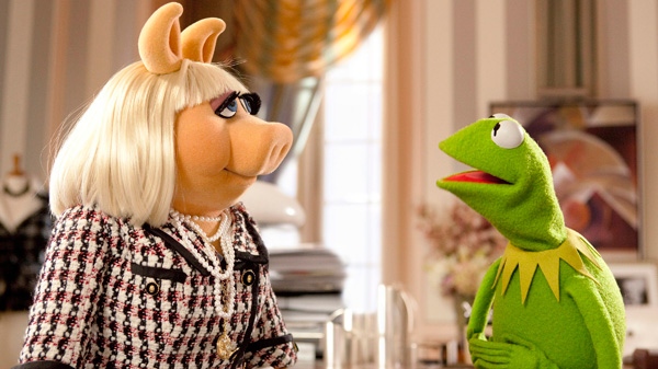 Kermit the Frog, right, tries to persuade Miss Piggy to help save the Muppet Theater in Disney Enterprises' 'The Muppets.'