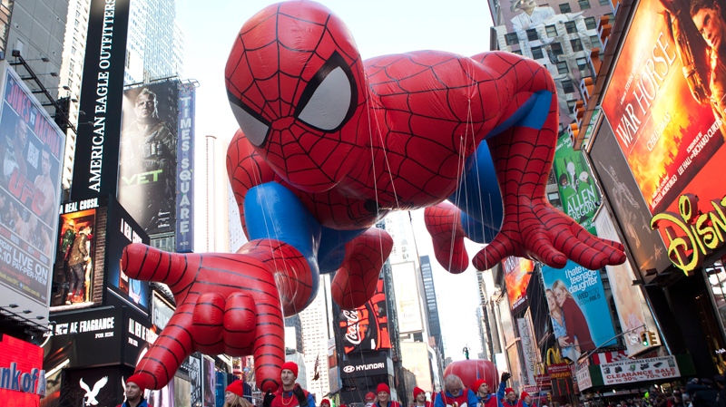 The 'Spiderman' float is seen during the Macy's Thanksgiving Day Parade in Times Square in New York on Thursday, Nov. 24, 2011. The parade premiered in 1924, this is its 85th year. (AP / Andrew Burton)