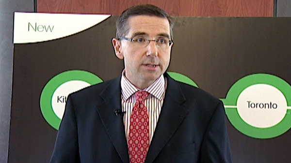 Kitchener Centre MPP John Milloy discusses the new GO train service in Kitchener, Ont. on Friday, Nov. 25, 2011.