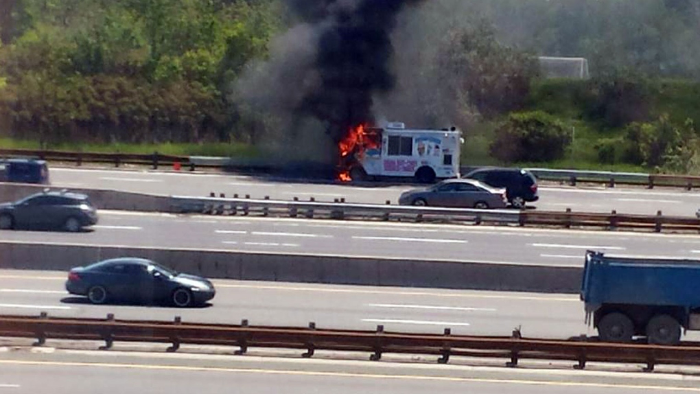 Ice cream truck catches fire on Highway 401