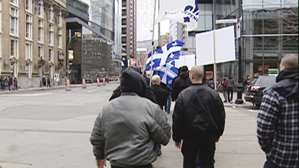 A small group of demonstrators from the fringe group continued their rally following the incident. 