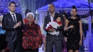 Left to Right: Buble, Peters, Mom and Goapele in 'A Russell Peters Christmas'