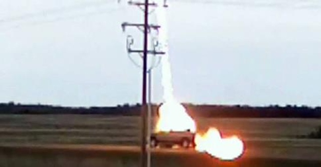 Lightning strikes truck on highway 